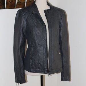 Sebby Collection, dark Gray/Black faux leather Moto jacket wit front zip pockets